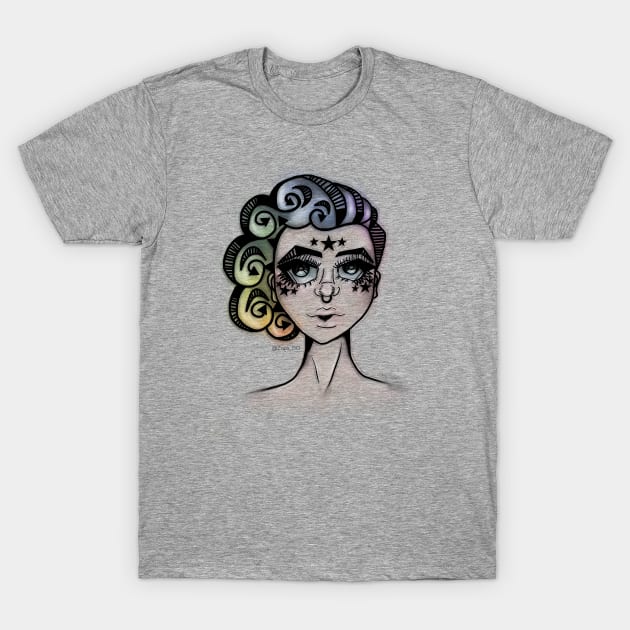 Art Style Punk Retro Woman Hand-drawn Girl Rainbow Geometric Line Drawing T-Shirt by Zaps_ISO